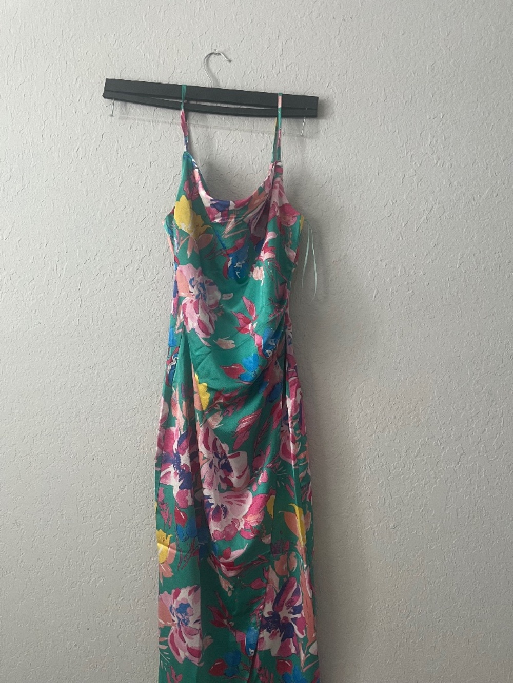 S Floral below knee faux silk dress
